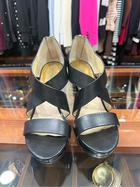 Michael Kors Black Leather Crisscross Platform Heels